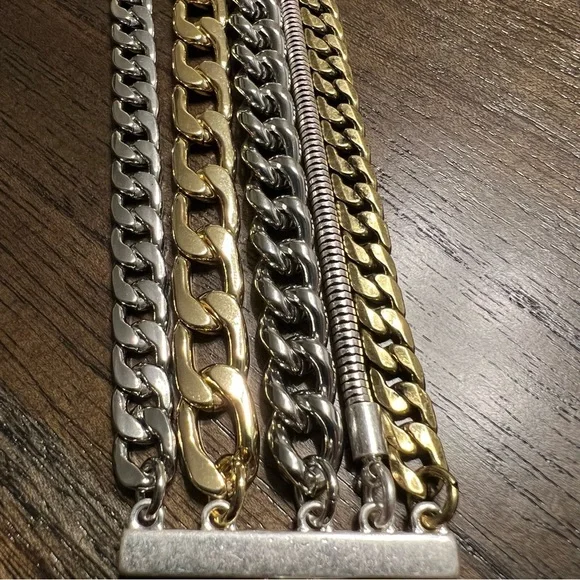 Jenny Bird Austin Cuff Mixed Metal Stacked Layered Chain Bracelet - Picture 6 of 6